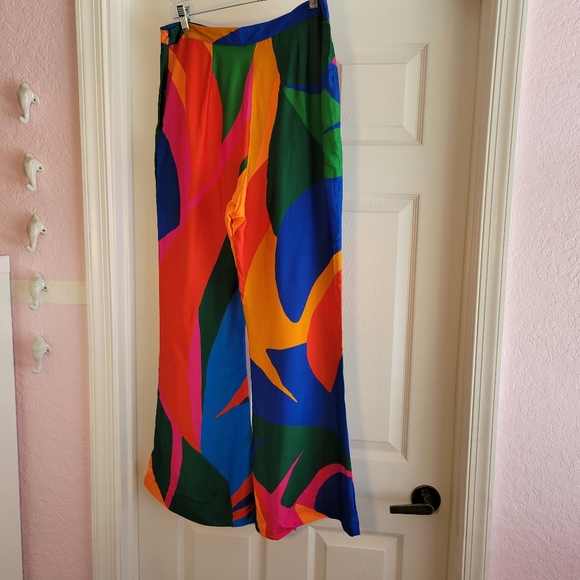 Farm Rio abstract bright print wide leg pants size L work date night  va… - Picture 2 of 10